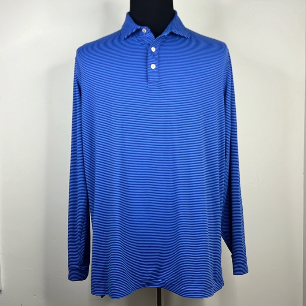 PETER MILLAR Navy Blue Stripe Soft Longsleeve Polo Shirt XL